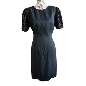 Vintage formal black dress puffy sleeves burgundy